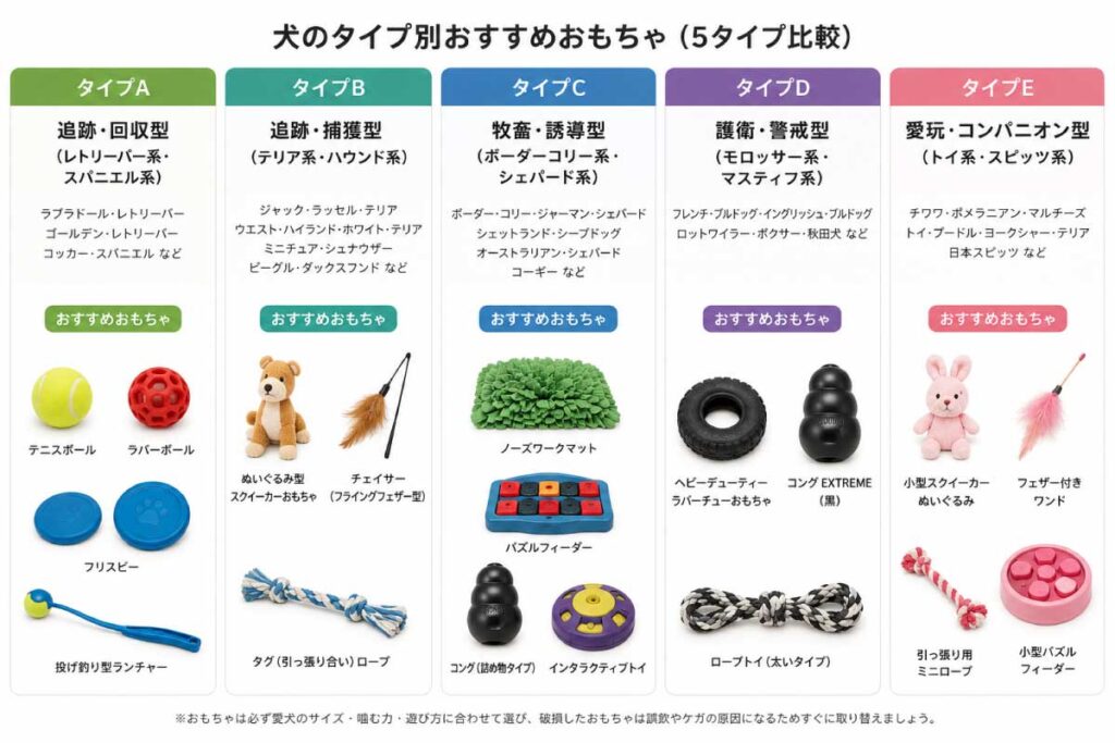 5タイプのおもちゃ並べた比較写真イメージ