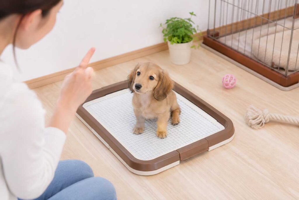 トイレトレーニング中の子犬の写真