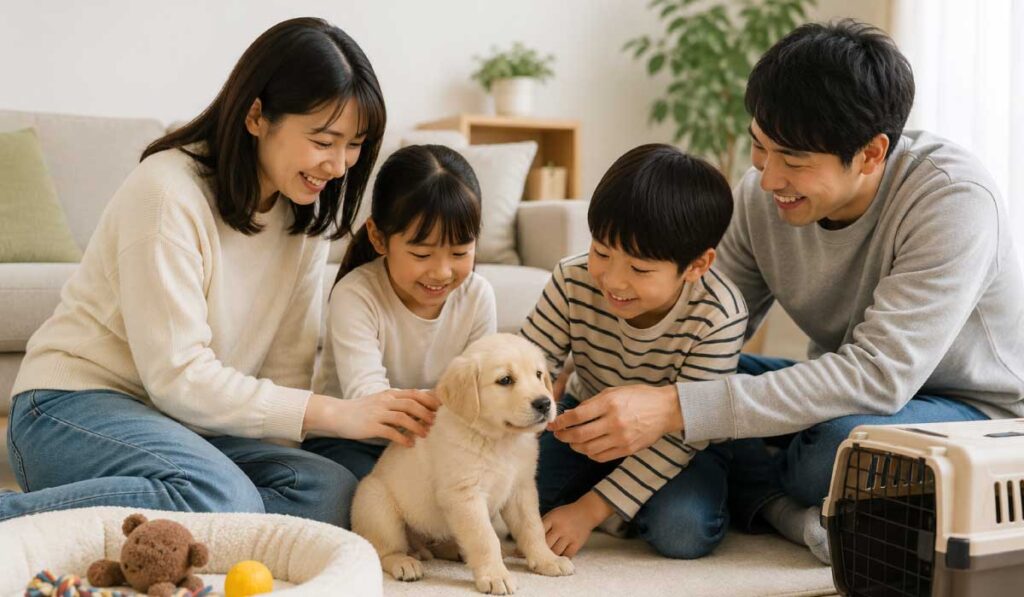 初めて犬を迎える家族のイメージ写真